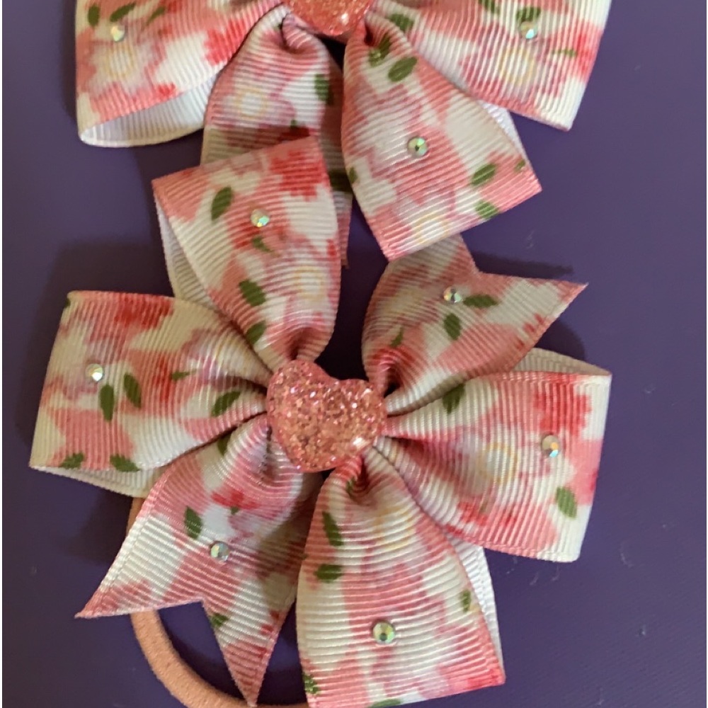 Pink flower pattern pony tail bow